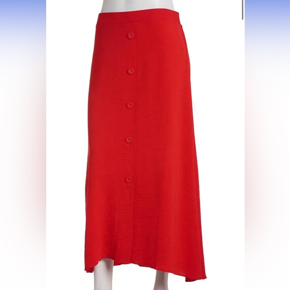 Retrology vibrant red button down high-low skirt - faux silk (poly)